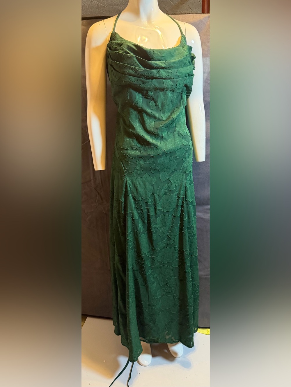 Green Burnout Pattern Cowl Neck Maxi Dress